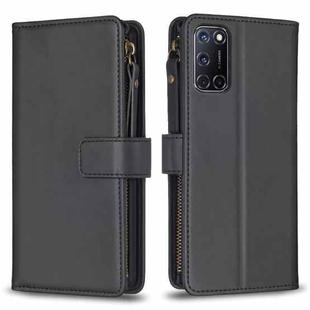 For OPPO A92 / A72 / A52 9 Card Slots Zipper Wallet Leather Flip Phone Case(Black)