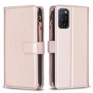 For OPPO A92 / A72 / A52 9 Card Slots Zipper Wallet Leather Flip Phone Case(Rose Gold)