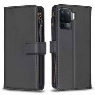 For OPPO A94 4G / Reno5 F / F19 Pro 9 Card Slots Zipper Wallet Leather Flip Phone Case(Black)