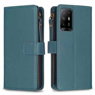 For OPPO A94 5G / F19 Pro+ / Reno5 Z 5G 9 Card Slots Zipper Wallet Leather Flip Phone Case(Green)