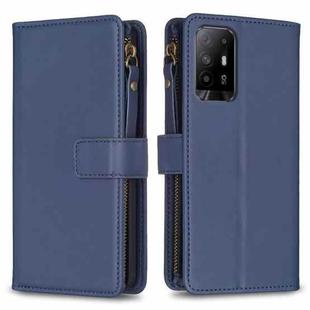 For OPPO A94 5G / F19 Pro+ / Reno5 Z 5G 9 Card Slots Zipper Wallet Leather Flip Phone Case(Blue)