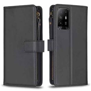 For OPPO A94 5G / F19 Pro+ / Reno5 Z 5G 9 Card Slots Zipper Wallet Leather Flip Phone Case(Black)