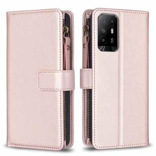 For OPPO A94 5G / F19 Pro+ / Reno5 Z 5G 9 Card Slots Zipper Wallet Leather Flip Phone Case(Rose Gold)