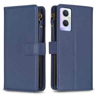 For OPPO A96 5G / Reno7 Z 9 Card Slots Zipper Wallet Leather Flip Phone Case(Blue)