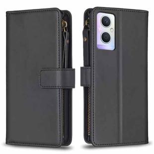 For OPPO A96 5G / Reno7 Z 9 Card Slots Zipper Wallet Leather Flip Phone Case(Black)