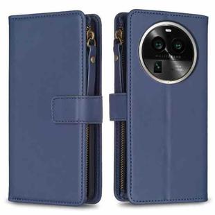 For OPPO Find X6 Pro 9 Card Slots Zipper Wallet Leather Flip Phone Case(Blue)