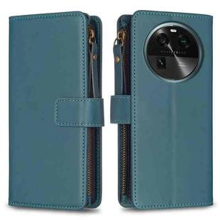 For OPPO Find X6 9 Card Slots Zipper Wallet Leather Flip Phone Case(Green)