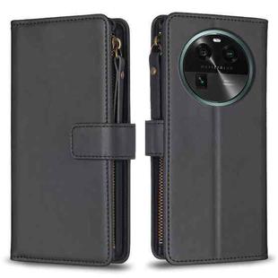 For OPPO Find X6 9 Card Slots Zipper Wallet Leather Flip Phone Case(Black)