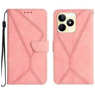 For Realme C53 Stitching Embossed Leather Phone Case(Pink)