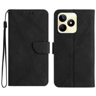 For Realme C53 Stitching Embossed Leather Phone Case(Black)