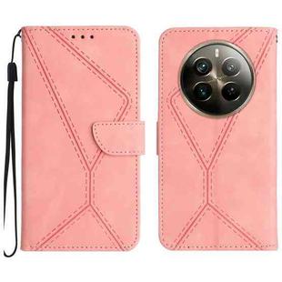 For Realme 12+ Global Stitching Embossed Leather Phone Case(Pink)