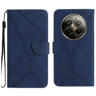 For Realme 12+ Global Stitching Embossed Leather Phone Case(Blue)