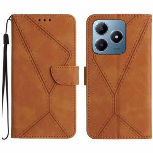 For Realme C63 4G Global/ C61 Stitching Embossed Leather Phone Case(Brown)