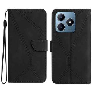 For Realme C63 4G Global/ C61 Stitching Embossed Leather Phone Case(Black)
