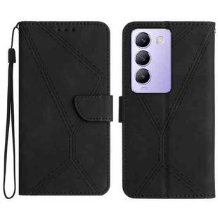 For vivo Y200e 5G/Y100 5G IDN/V30 Lite 5G India Stitching Embossed Leather Phone Case(Black)