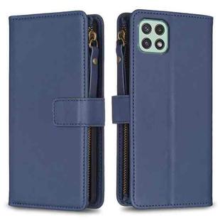 For Samsung Galaxy A22 5G 9 Card Slots Zipper Wallet Leather Flip Phone Case(Blue)