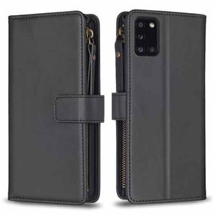 For Samsung Galaxy A31 9 Card Slots Zipper Wallet Leather Flip Phone Case(Black)
