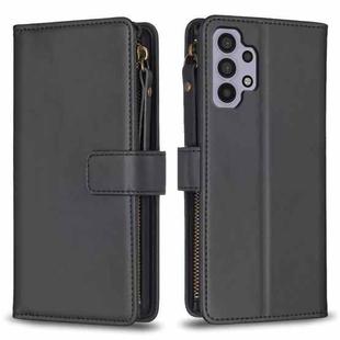 For Samsung Galaxy A32 5G 9 Card Slots Zipper Wallet Leather Flip Phone Case(Black)