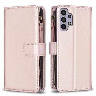 For Samsung Galaxy A32 5G 9 Card Slots Zipper Wallet Leather Flip Phone Case(Rose Gold)