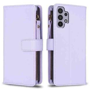 For Samsung Galaxy A32 5G 9 Card Slots Zipper Wallet Leather Flip Phone Case(Light Purple)