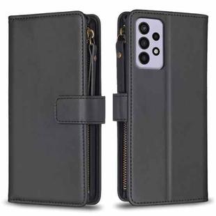 For Samsung Galaxy A33 9 Card Slots Zipper Wallet Leather Flip Phone Case(Black)
