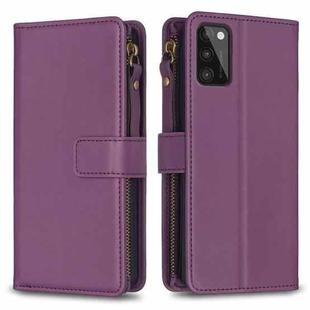 For Samsung Galaxy A41 9 Card Slots Zipper Wallet Leather Flip Phone Case(Dark Purple)