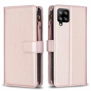 For Samsung Galaxy A42 5G 9 Card Slots Zipper Wallet Leather Flip Phone Case(Rose Gold)