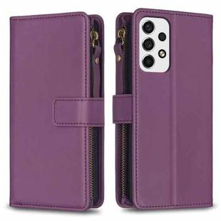 For Samsung Galaxy A53 9 Card Slots Zipper Wallet Leather Flip Phone Case(Dark Purple)