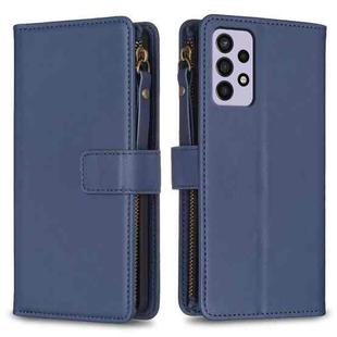 For Samsung Galaxy A72 9 Card Slots Zipper Wallet Leather Flip Phone Case(Blue)