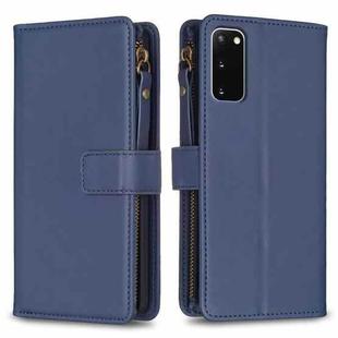 For Samsung Galaxy S20 9 Card Slots Zipper Wallet Leather Flip Phone Case(Blue)