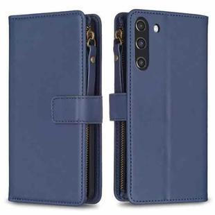 For Samsung Galaxy S21 FE 5G 9 Card Slots Zipper Wallet Leather Flip Phone Case(Blue)