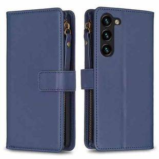 For Samsung Galaxy S23+ 5G 9 Card Slots Zipper Wallet Leather Flip Phone Case(Blue)