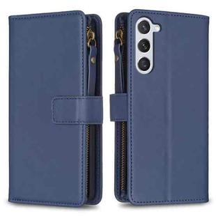 For Samsung Galaxy S23 5G 9 Card Slots Zipper Wallet Leather Flip Phone Case(Blue)