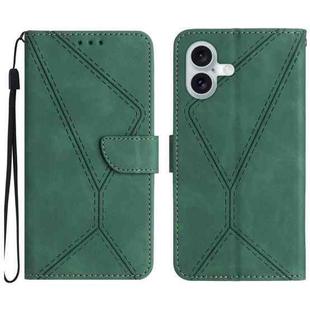 For iPhone 16 Plus Stitching Embossed Leather Phone Case(Green)