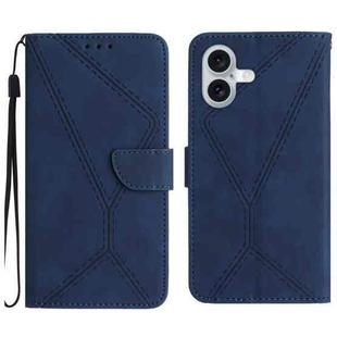 For iPhone 16 Plus Stitching Embossed Leather Phone Case(Blue)