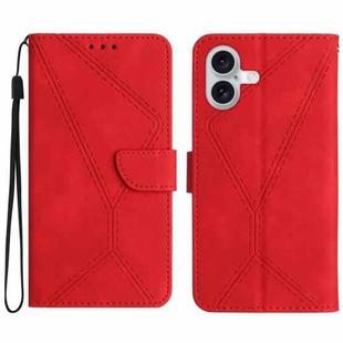 For iPhone 16 Stitching Embossed Leather Phone Case(Red)