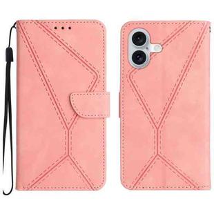 For iPhone 16 Stitching Embossed Leather Phone Case(Pink)