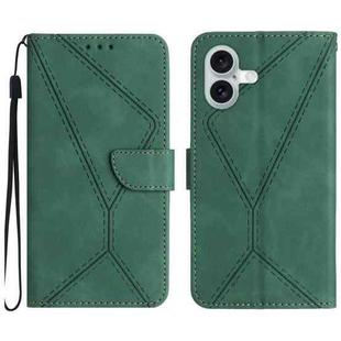 For iPhone 16 Stitching Embossed Leather Phone Case(Green)