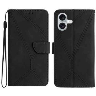 For iPhone 16 Stitching Embossed Leather Phone Case(Black)