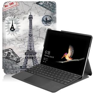 For Microsoft Surface Go 2 / Surface Go Colored Drawing Voltage Elastic Texture Horizontal Flip Leather Case with Holder(Eiffel Tower)