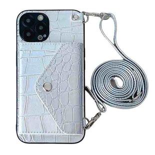 For iPhone 14 Pro Crocodile Texture Lanyard Card Slot Phone Case(Silver)