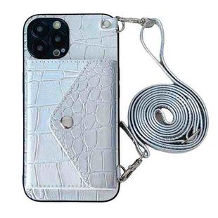 For iPhone 13 Pro Max Crocodile Texture Lanyard Card Slot Phone Case(Silver)