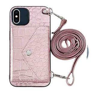 For iPhone XS Max Crocodile Texture Lanyard Card Slot Phone Case(Rose Gold)
