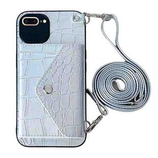 For iPhone 8 Plus / 7 Plus Crocodile Texture Lanyard Card Slot Phone Case(Silver)