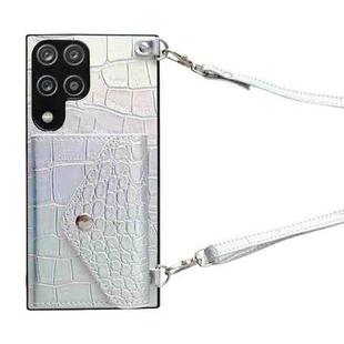 For Samsung Galaxy A12 Crocodile Texture Lanyard Card Slot Phone Case(Silver)