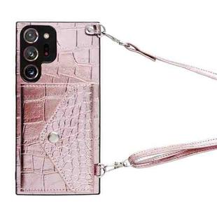 For Samsung Galaxy Note20 Ultra Crocodile Texture Lanyard Card Slot Phone Case(Rose Gold)