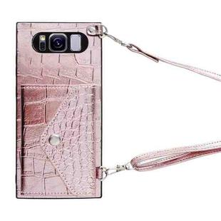 For Samsung Galaxy S8+ Crocodile Texture Lanyard Card Slot Phone Case(Rose Gold)