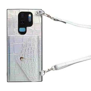 For Samsung Galaxy S9+ Crocodile Texture Lanyard Card Slot Phone Case(Silver)