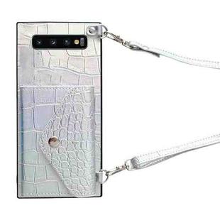 For Samsung Galaxy S10+ Crocodile Texture Lanyard Card Slot Phone Case(Silver)