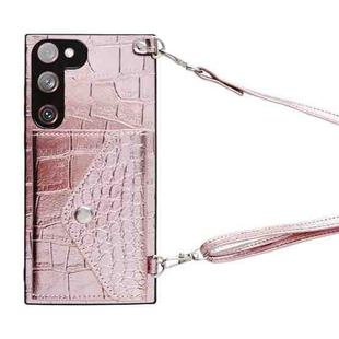 For Samsung Galaxy S20 FE Crocodile Texture Lanyard Card Slot Phone Case(Rose Gold)